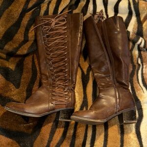 Brown Leather Knee-High Boots, wide calf